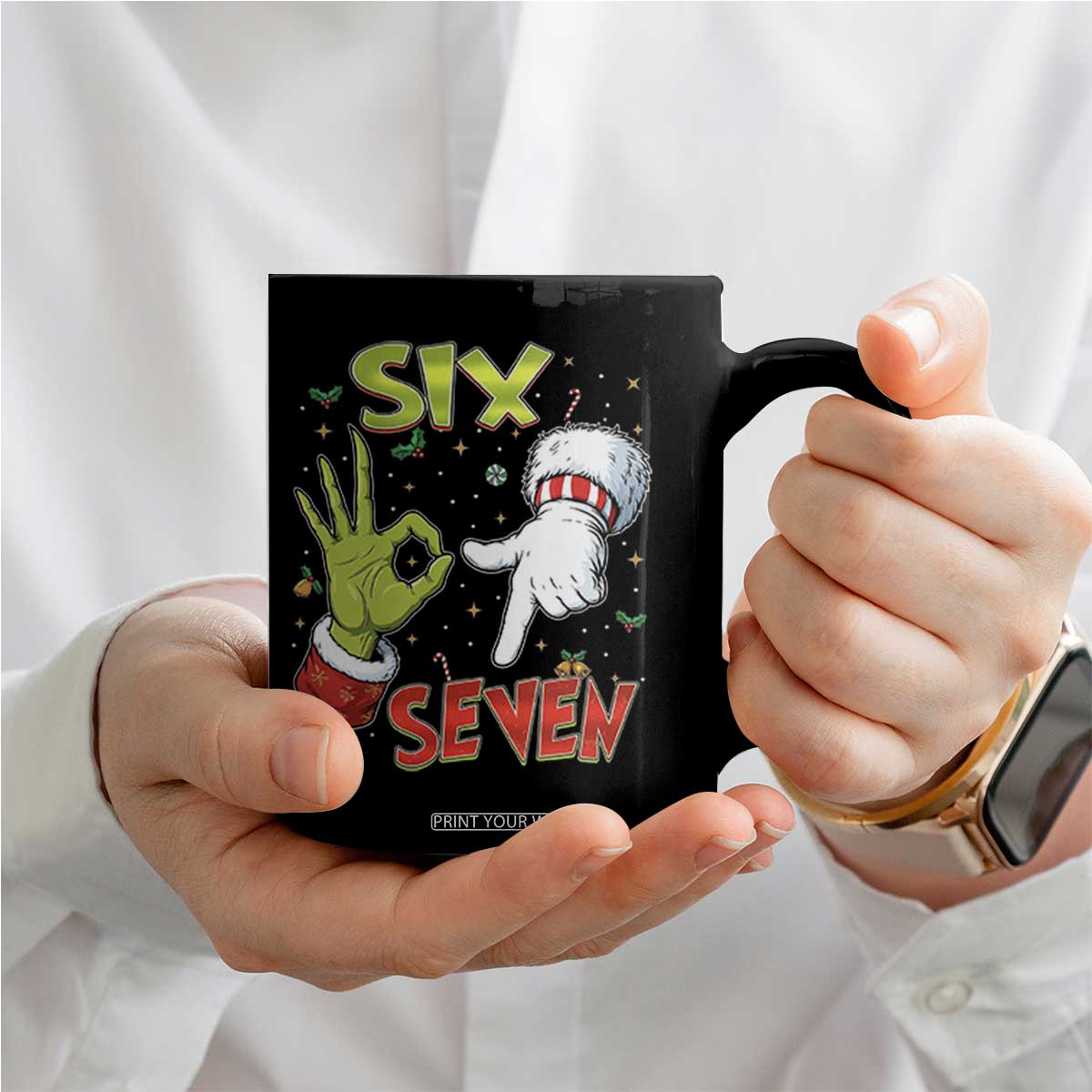 Funny Six Seven Christmas Coffee Mug 67 Meme Xmas Santa Elf Hand Gen Alpha TS11 Print Your Wear