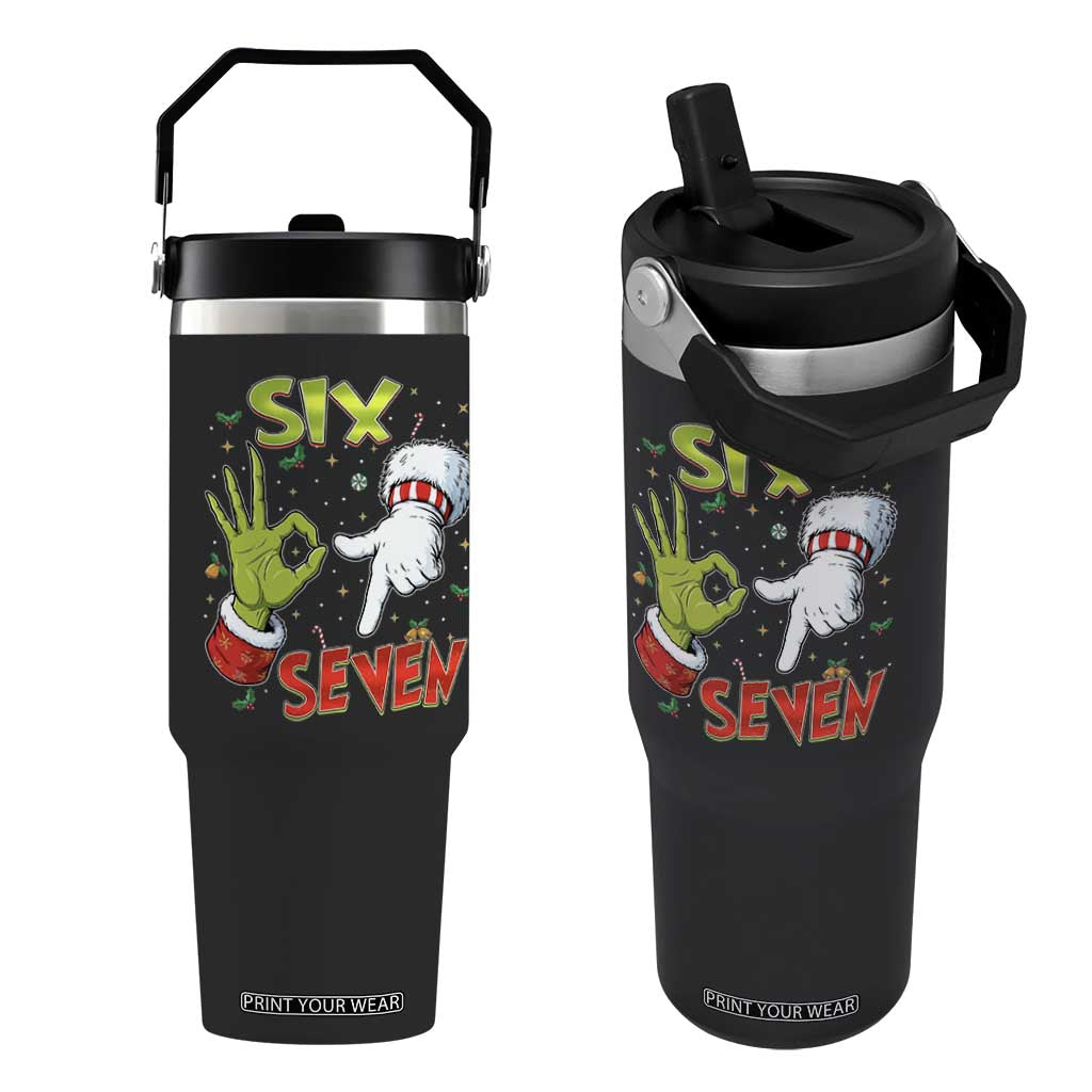 Funny Six Seven Christmas Flip Straw Tumbler 67 Meme Xmas Santa Elf Hand Gen Alpha TS11 One Size: 30 oz Black Print Your Wear