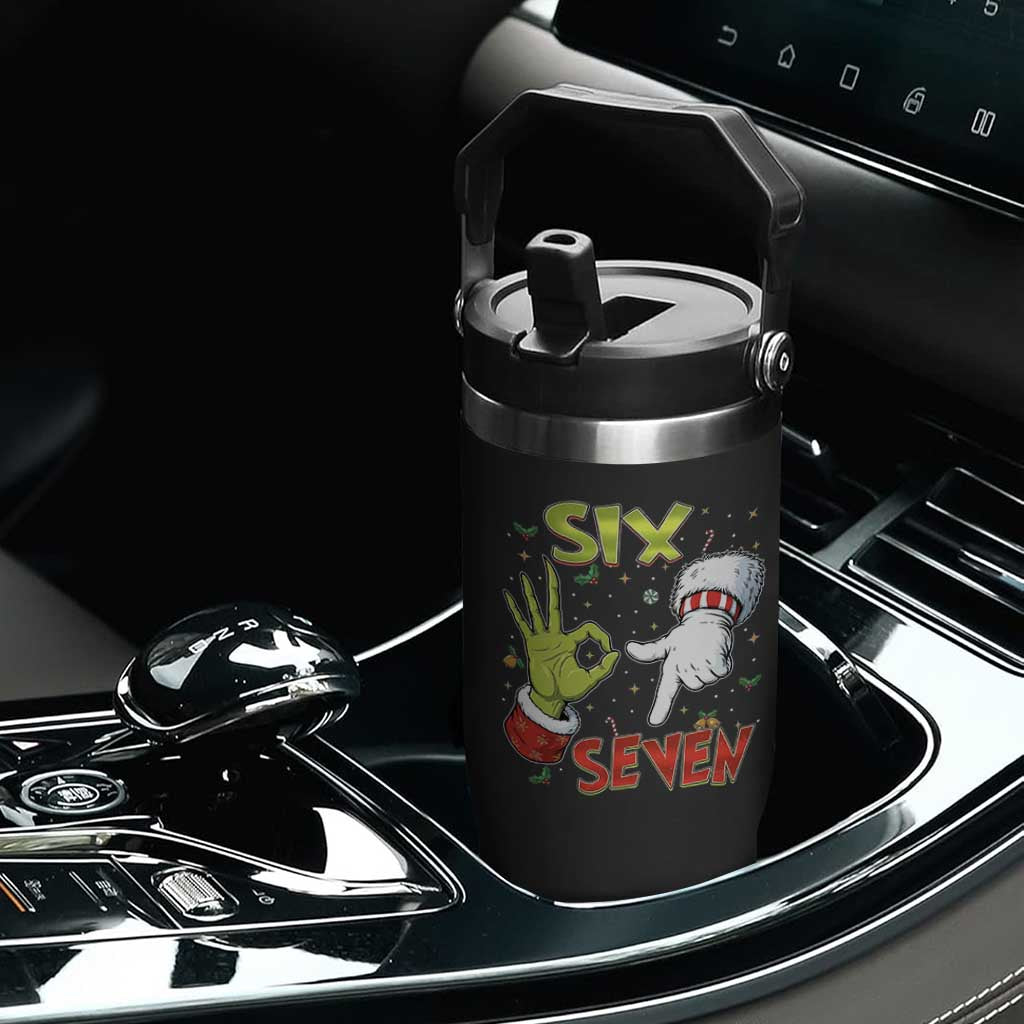 Funny Six Seven Christmas Flip Straw Tumbler 67 Meme Xmas Santa Elf Hand Gen Alpha TS11 Print Your Wear