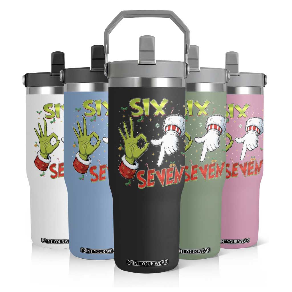 Funny Six Seven Christmas Flip Straw Tumbler 67 Meme Xmas Santa Elf Hand Gen Alpha TS11 Print Your Wear