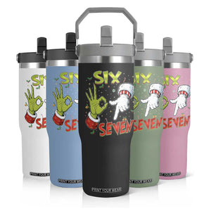 Funny Six Seven Christmas Flip Straw Tumbler 67 Meme Xmas Santa Elf Hand Gen Alpha TS11 Print Your Wear