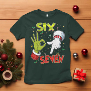 Funny Six Seven Christmas T Shirt 67 Meme Xmas Santa Elf Hand Gen Alpha TS11 Dark Forest Green Print Your Wear
