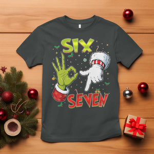 Funny Six Seven Christmas T Shirt 67 Meme Xmas Santa Elf Hand Gen Alpha - Print Your Wear