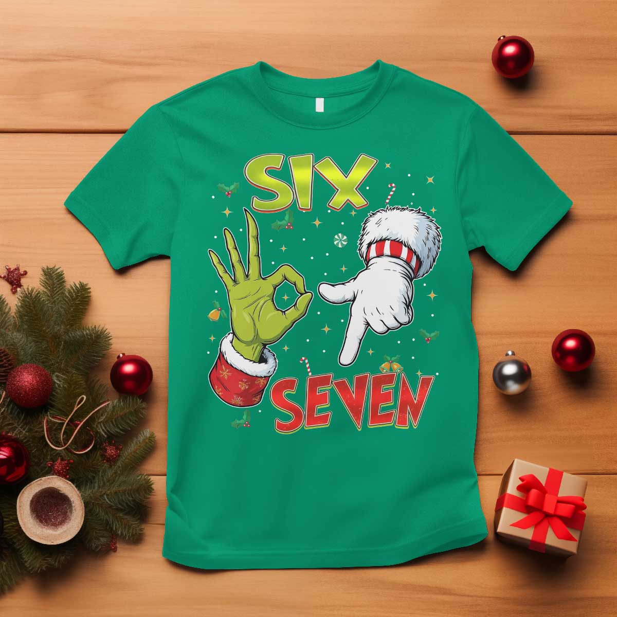 Funny Six Seven Christmas T Shirt 67 Meme Xmas Santa Elf Hand Gen Alpha TS11 Irish Green Print Your Wear