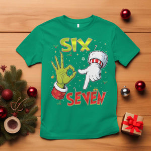 Funny Six Seven Christmas T Shirt 67 Meme Xmas Santa Elf Hand Gen Alpha - Print Your Wear