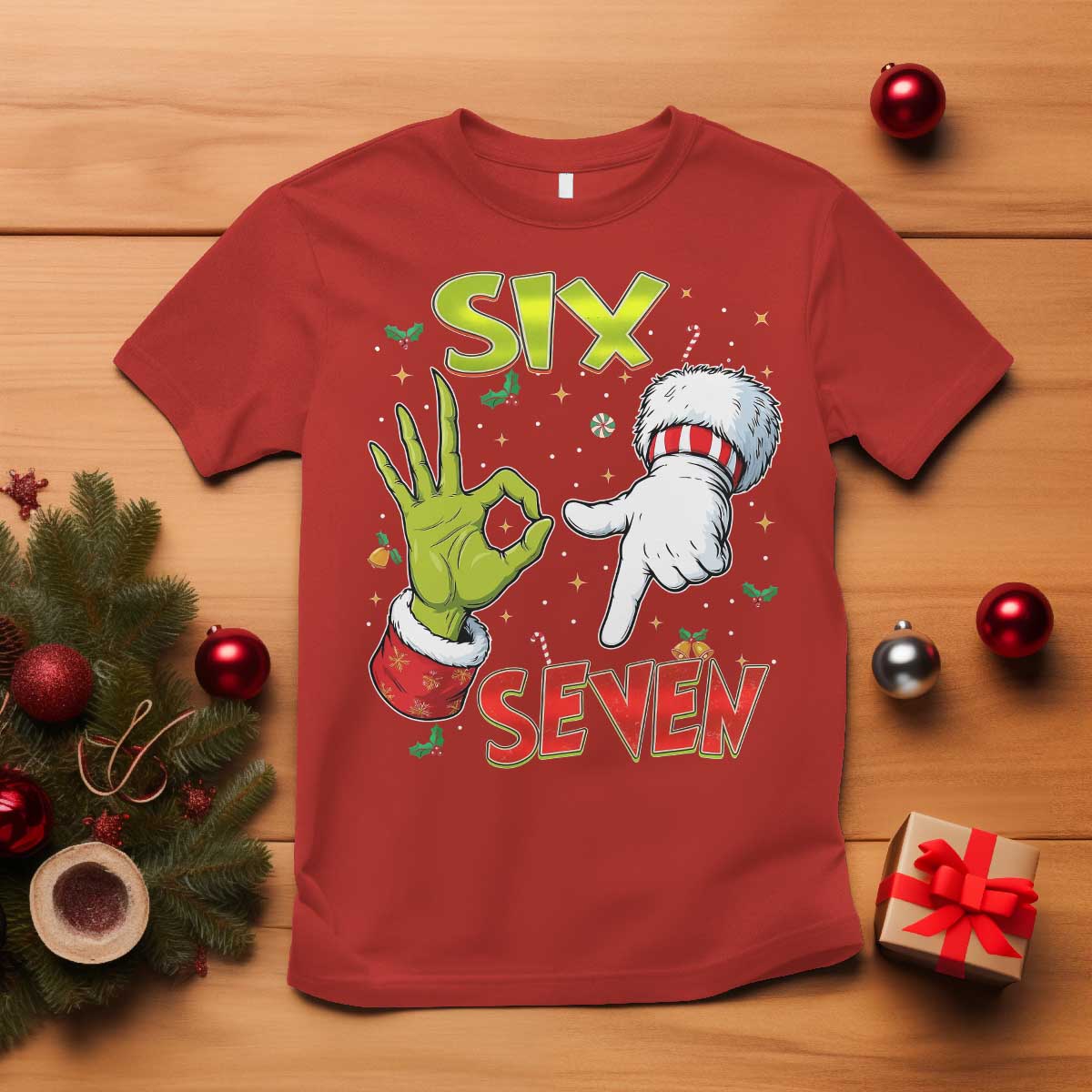 Funny Six Seven Christmas T Shirt 67 Meme Xmas Santa Elf Hand Gen Alpha TS11 Red Print Your Wear