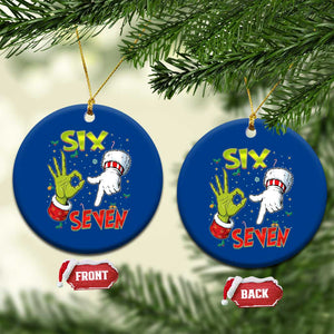 Funny Six Seven Xmas Ceramic Ornament 67 Meme Xmas Santa Elf Hand Gen Alpha TS11 1pc Blue Print Your Wear