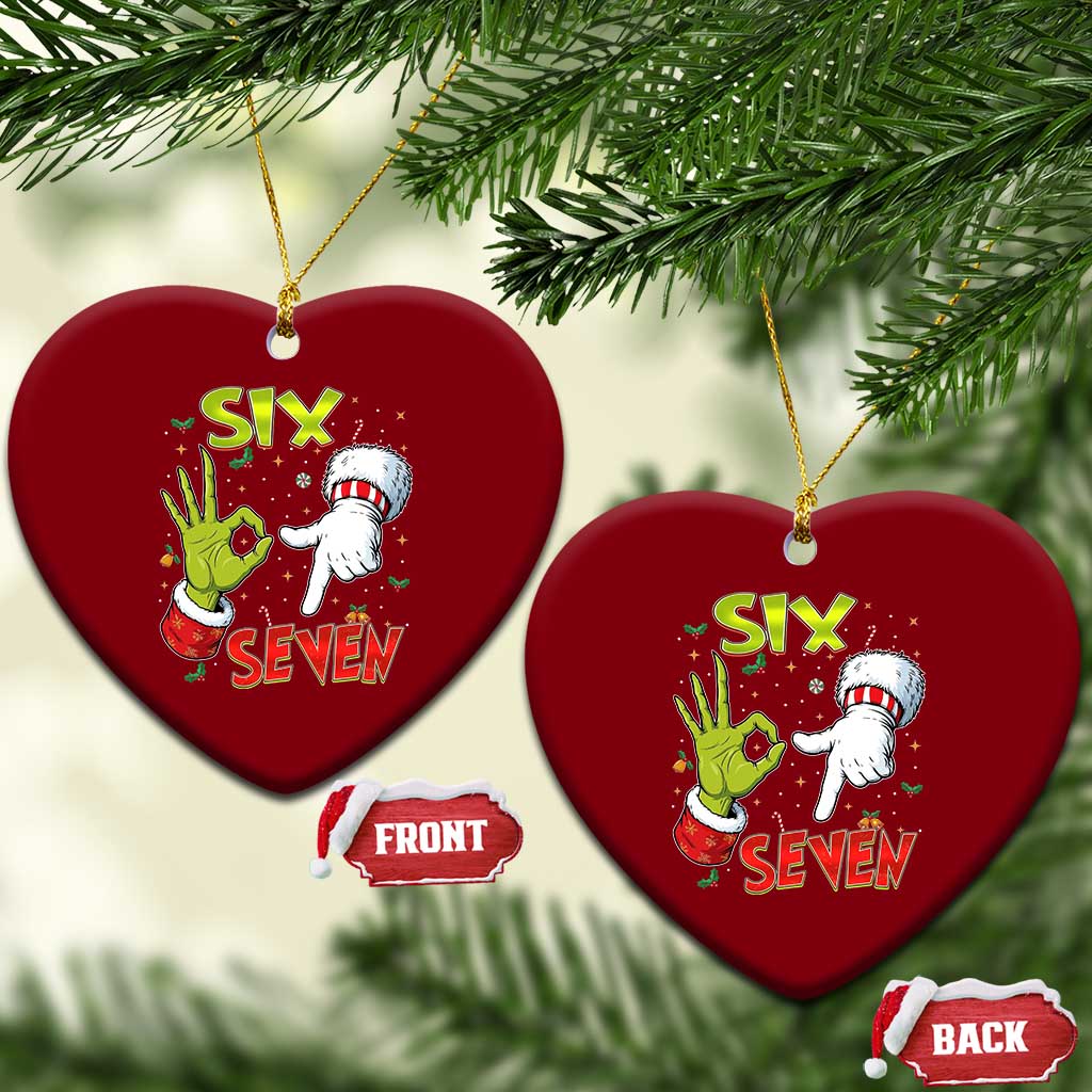Funny Six Seven Xmas Ceramic Ornament 67 Meme Xmas Santa Elf Hand Gen Alpha TS11 Print Your Wear