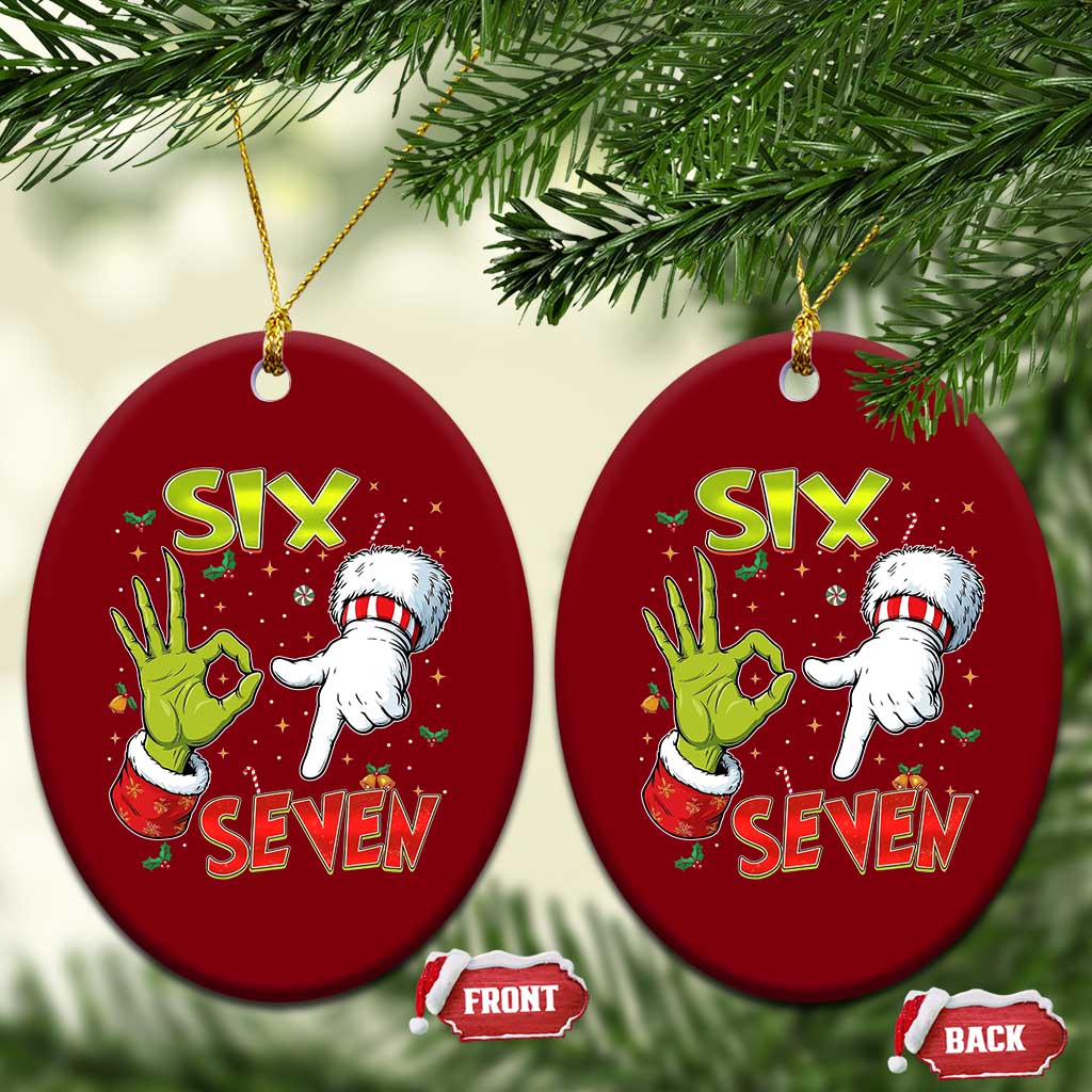 Funny Six Seven Xmas Ceramic Ornament 67 Meme Xmas Santa Elf Hand Gen Alpha TS11 Print Your Wear