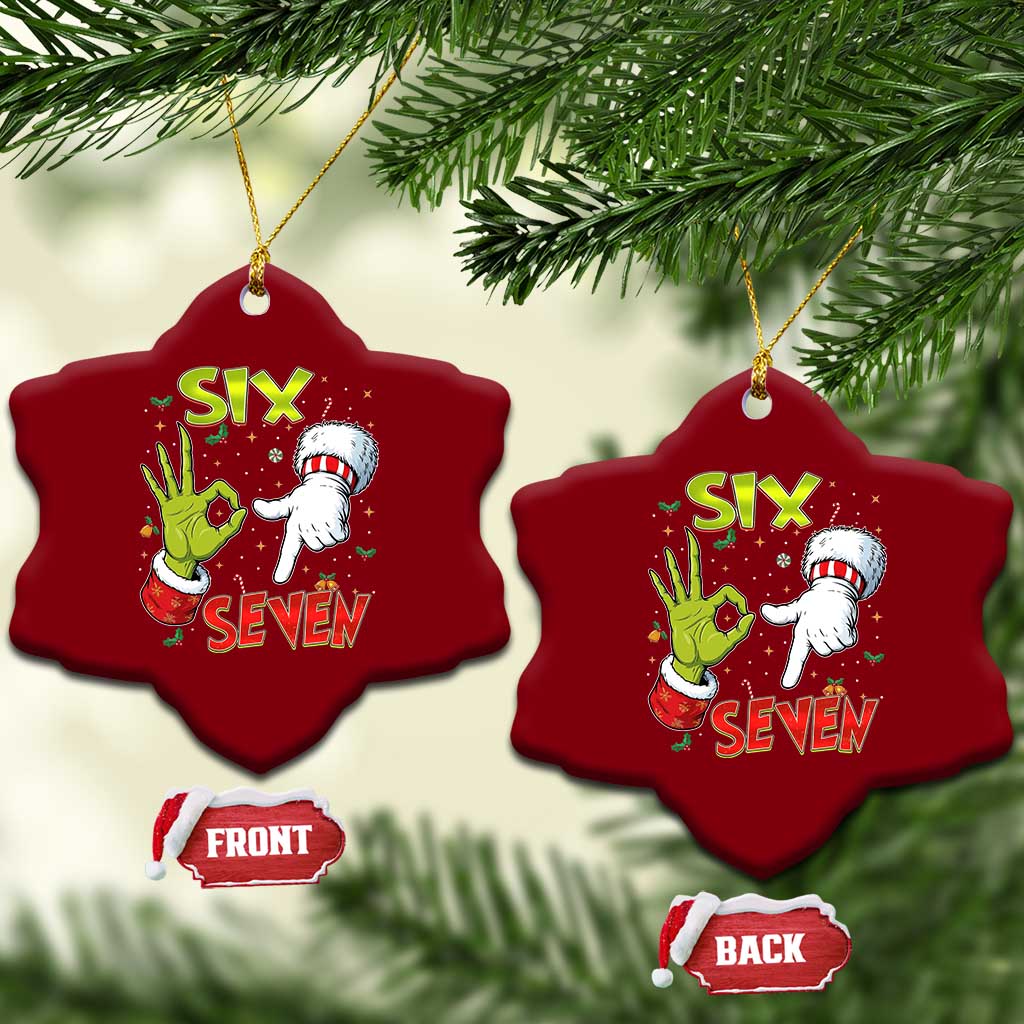 Funny Six Seven Xmas Ceramic Ornament 67 Meme Xmas Santa Elf Hand Gen Alpha TS11 Print Your Wear