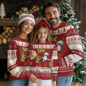 Funny Six Seven Xmas Ugly Christmas Sweater 67 Meme Xmas Santa Elf Hand Gen Alpha TS11 Red Beige Print Your Wear