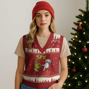 Funny Six Seven Xmas V-Neck Knit Sweater Vest 67 Meme Xmas Santa Elf Hand Gen Alpha TS11 Red Beige Print Your Wear
