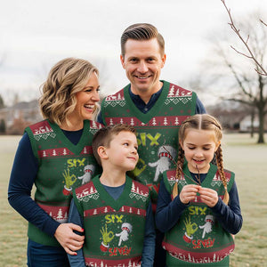 Funny Six Seven Xmas V-Neck Knit Sweater Vest 67 Meme Xmas Santa Elf Hand Gen Alpha TS11 Red Green Print Your Wear