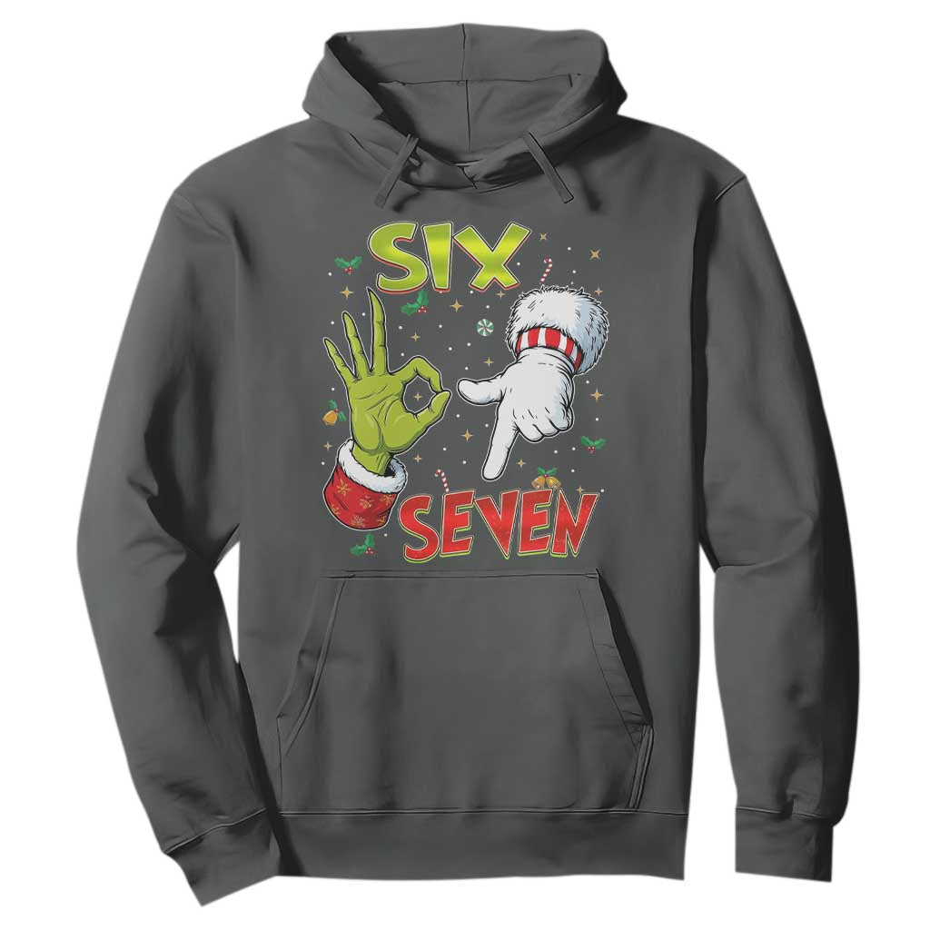 Funny Six Seven Christmas Hoodie 67 Meme Xmas Santa Elf Hand Gen Alpha TS11 Dark Heather Print Your Wear
