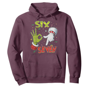 Funny Six Seven Christmas Hoodie 67 Meme Xmas Santa Elf Hand Gen Alpha TS11 Maroon Print Your Wear