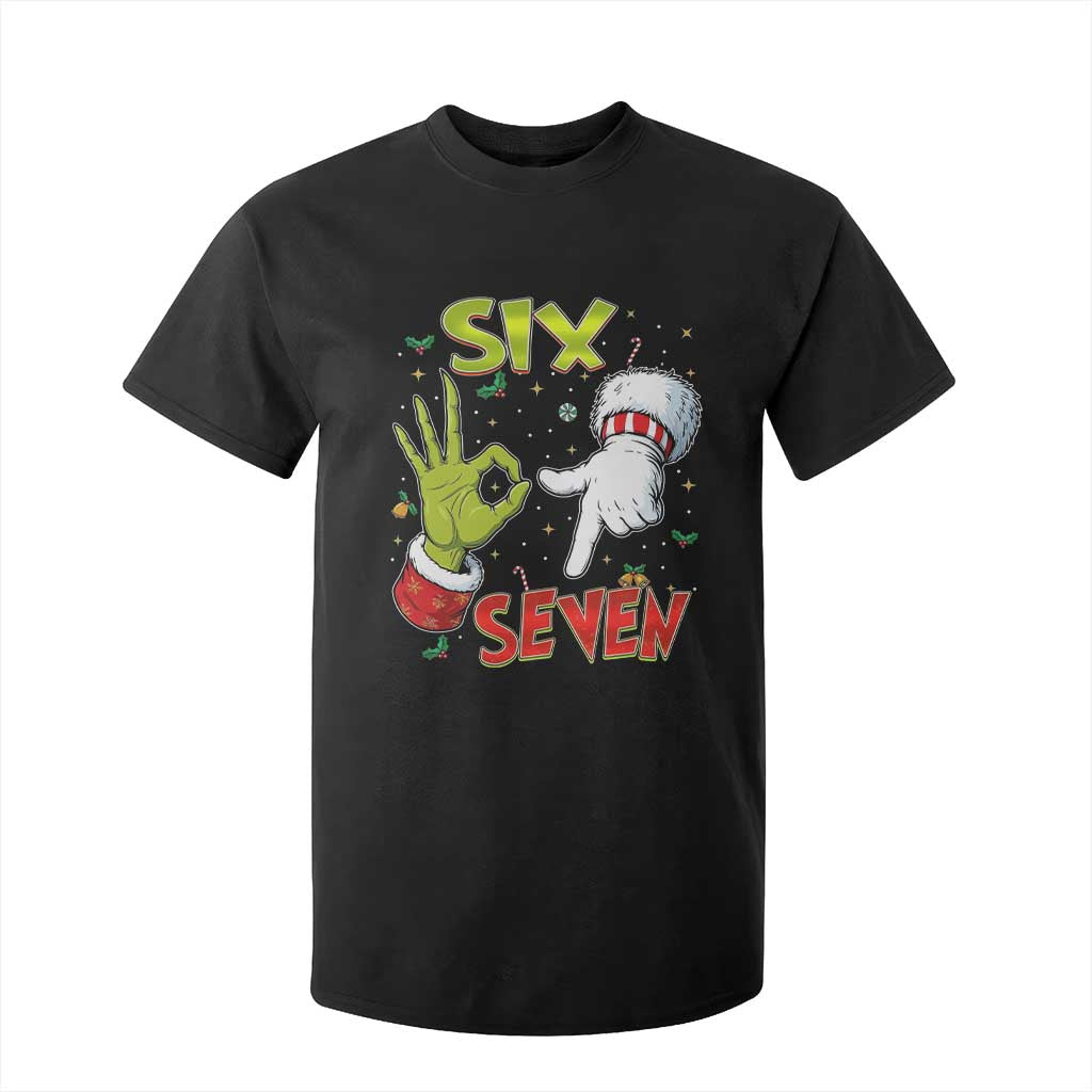 Funny Six Seven Christmas T Shirt For Kid 67 Meme Xmas Santa Elf Hand Gen Alpha TS11 Black Print Your Wear