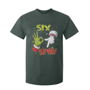 Funny Six Seven Christmas T Shirt For Kid 67 Meme Xmas Santa Elf Hand Gen Alpha TS11 Dark Forest Green Print Your Wear