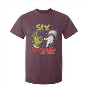 Funny Six Seven Christmas T Shirt For Kid 67 Meme Xmas Santa Elf Hand Gen Alpha TS11 Maroon Print Your Wear