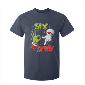 Funny Six Seven Christmas T Shirt For Kid 67 Meme Xmas Santa Elf Hand Gen Alpha TS11 Navy Print Your Wear