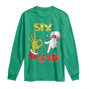 Funny Six Seven Christmas Long Sleeve Shirt 67 Meme Xmas Santa Elf Hand Gen Alpha TS11 Irish Green Print Your Wear