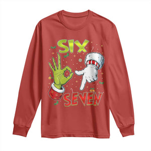 Funny Six Seven Christmas Long Sleeve Shirt 67 Meme Xmas Santa Elf Hand Gen Alpha TS11 Red Print Your Wear