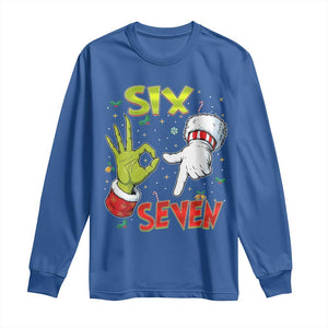 Funny Six Seven Christmas Long Sleeve Shirt 67 Meme Xmas Santa Elf Hand Gen Alpha TS11 Royal Blue Print Your Wear