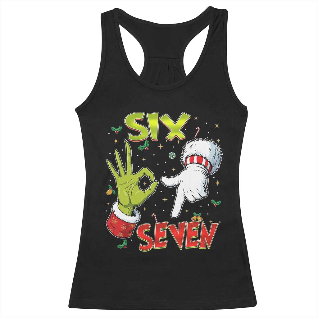 Funny Six Seven Christmas Racerback Tank Top 67 Meme Xmas Santa Elf Hand Gen Alpha TS11 Black Print Your Wear