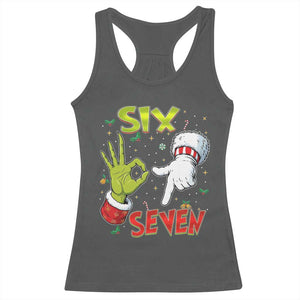 Funny Six Seven Christmas Racerback Tank Top 67 Meme Xmas Santa Elf Hand Gen Alpha TS11 Dark Heather Print Your Wear