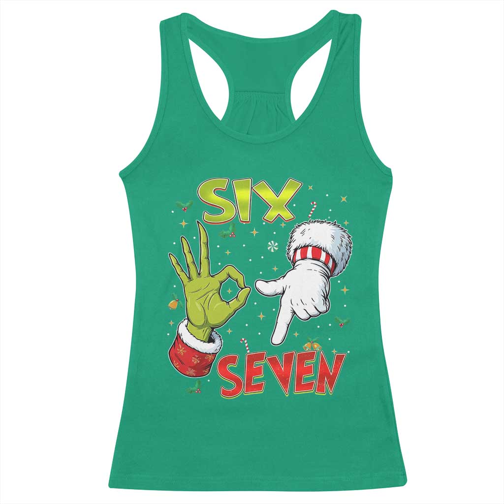 Funny Six Seven Christmas Racerback Tank Top 67 Meme Xmas Santa Elf Hand Gen Alpha TS11 Irish Green Print Your Wear