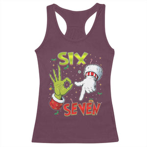 Funny Six Seven Christmas Racerback Tank Top 67 Meme Xmas Santa Elf Hand Gen Alpha TS11 Maroon Print Your Wear