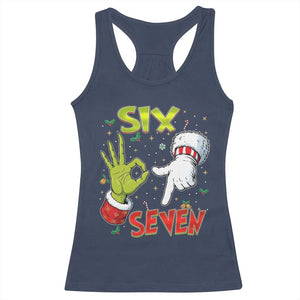 Funny Six Seven Christmas Racerback Tank Top 67 Meme Xmas Santa Elf Hand Gen Alpha TS11 Navy Print Your Wear