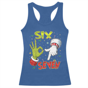 Funny Six Seven Christmas Racerback Tank Top 67 Meme Xmas Santa Elf Hand Gen Alpha TS11 Royal Blue Print Your Wear