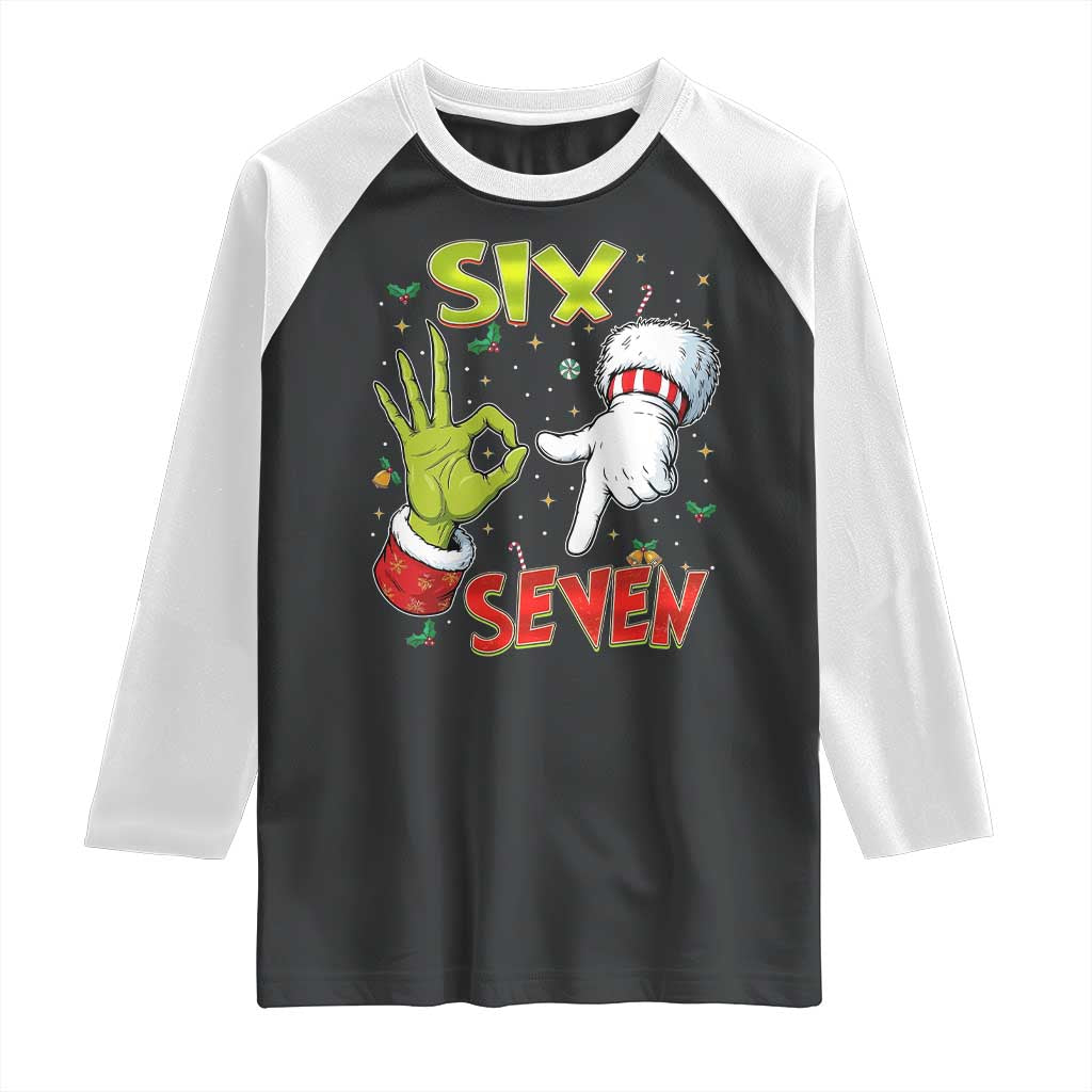 Funny Six Seven Christmas Raglan Shirt 67 Meme Xmas Santa Elf Hand Gen Alpha TS11 Black White Print Your Wear