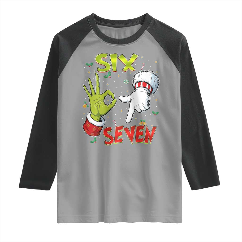 Funny Six Seven Christmas Raglan Shirt 67 Meme Xmas Santa Elf Hand Gen Alpha TS11 Sport Gray Black Print Your Wear