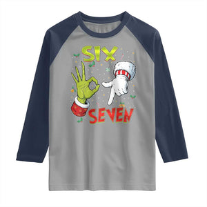 Funny Six Seven Christmas Raglan Shirt 67 Meme Xmas Santa Elf Hand Gen Alpha TS11 Sport Gray Navy Print Your Wear