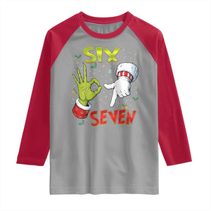 Funny Six Seven Christmas Raglan Shirt 67 Meme Xmas Santa Elf Hand Gen Alpha TS11 Sport Gray Red Print Your Wear