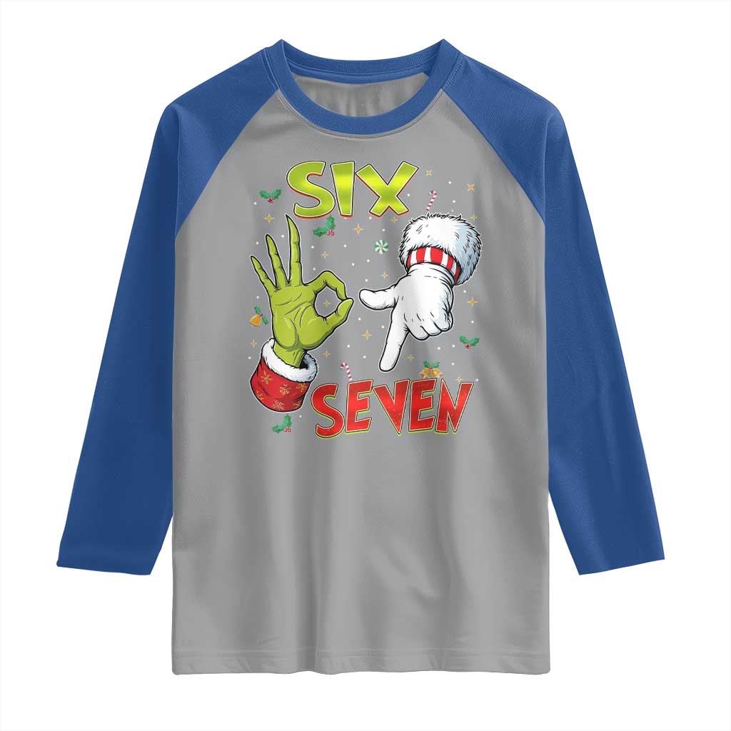 Funny Six Seven Christmas Raglan Shirt 67 Meme Xmas Santa Elf Hand Gen Alpha TS11 Sport Gray Royal Print Your Wear