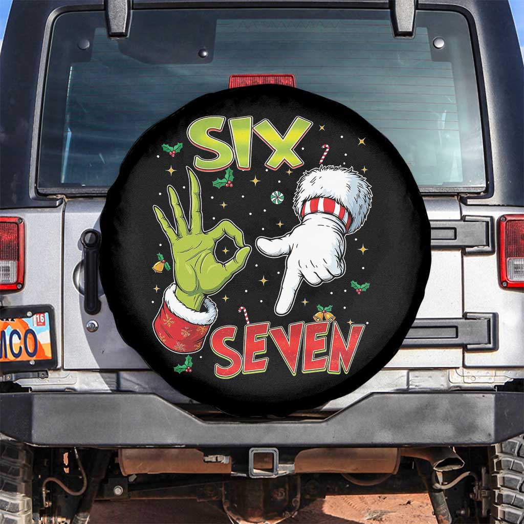 Funny Six Seven Christmas Spare Tire Cover 67 Meme Xmas Santa Elf Hand Gen Alpha TS11 No hole Black Print Your Wear