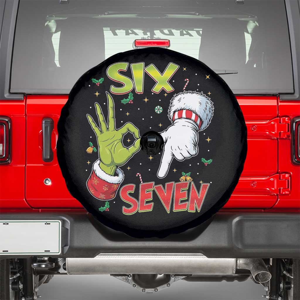 Funny Six Seven Christmas Spare Tire Cover 67 Meme Xmas Santa Elf Hand Gen Alpha TS11 Black Print Your Wear