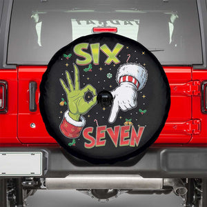 Funny Six Seven Christmas Spare Tire Cover 67 Meme Xmas Santa Elf Hand Gen Alpha TS11 Black Print Your Wear