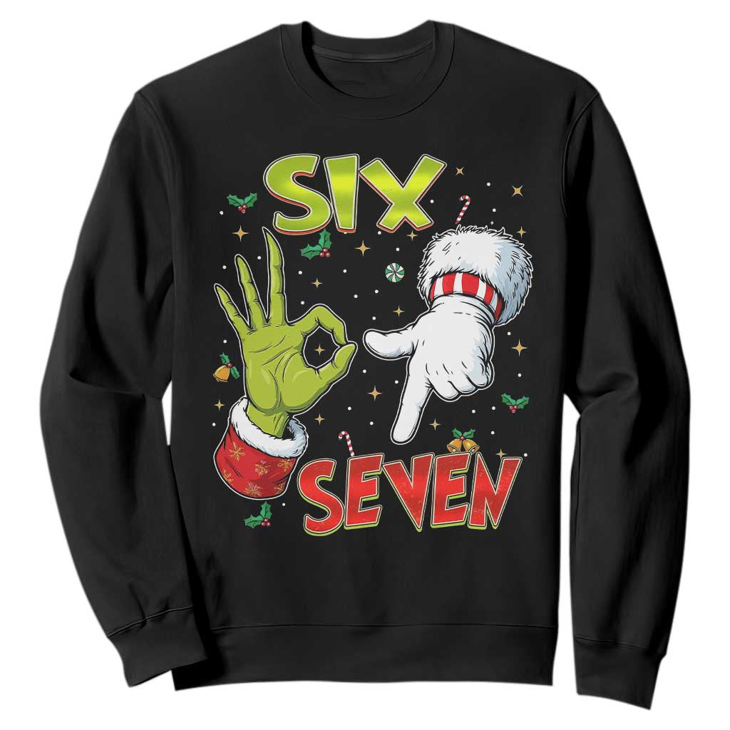 Funny Six Seven Christmas Sweatshirt 67 Meme Xmas Santa Elf Hand Gen Alpha TS11 Black Print Your Wear