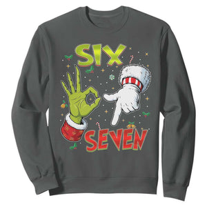Funny Six Seven Christmas Sweatshirt 67 Meme Xmas Santa Elf Hand Gen Alpha TS11 Dark Heather Print Your Wear