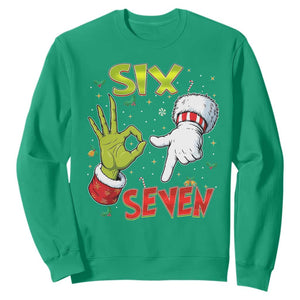 Funny Six Seven Christmas Sweatshirt 67 Meme Xmas Santa Elf Hand Gen Alpha TS11 Irish Green Print Your Wear