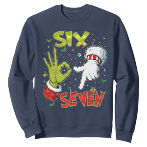 Funny Six Seven Christmas Sweatshirt 67 Meme Xmas Santa Elf Hand Gen Alpha TS11 Navy Print Your Wear