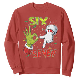 Funny Six Seven Christmas Sweatshirt 67 Meme Xmas Santa Elf Hand Gen Alpha TS11 Red Print Your Wear