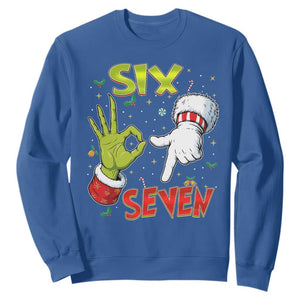 Funny Six Seven Christmas Sweatshirt 67 Meme Xmas Santa Elf Hand Gen Alpha TS11 Royal Blue Print Your Wear