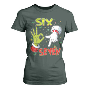 Funny Six Seven Christmas T Shirt For Women 67 Meme Xmas Santa Elf Hand Gen Alpha TS11 Dark Forest Green Print Your Wear