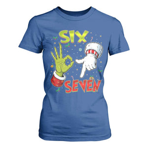 Funny Six Seven Christmas T Shirt For Women 67 Meme Xmas Santa Elf Hand Gen Alpha TS11 Royal Blue Print Your Wear