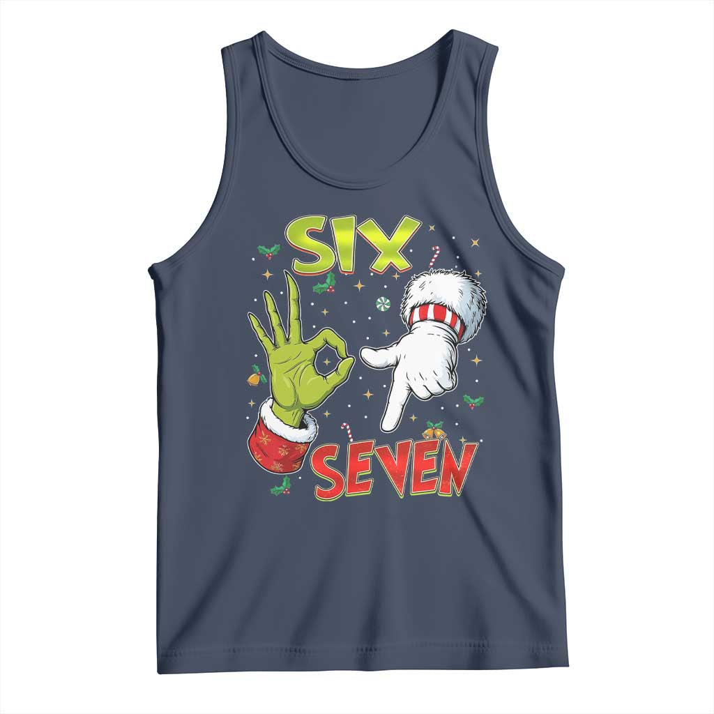 Funny Six Seven Christmas Tank Top 67 Meme Xmas Santa Elf Hand Gen Alpha TS11 Navy Print Your Wear
