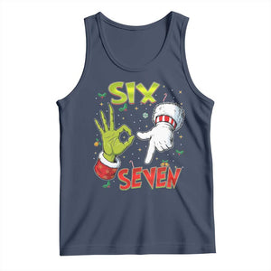 Funny Six Seven Christmas Tank Top 67 Meme Xmas Santa Elf Hand Gen Alpha TS11 Navy Print Your Wear